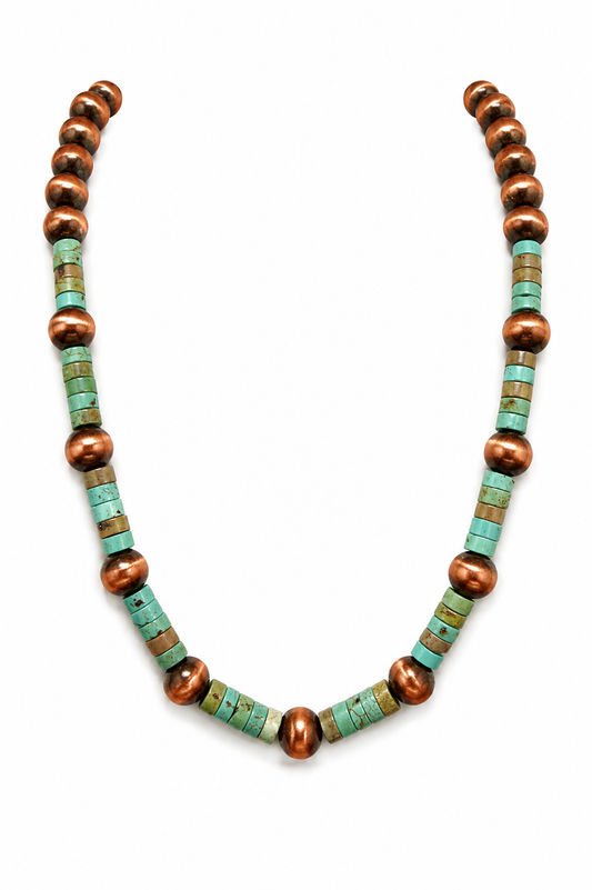 Sonoran Turquoise 9.5 mm Copper Pearl Bead Necklace