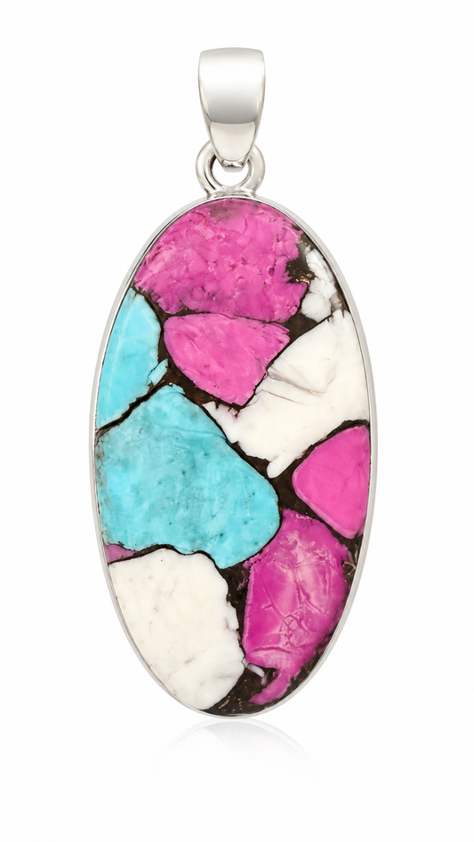 1.65” x 0.69” Cotton Candy Kingman Turquoise .925 Sterling Silver Pendant