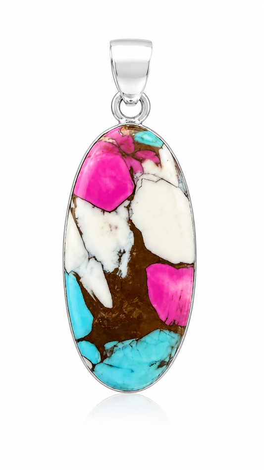 1.70” x 0.65” Cotton Candy Kingman Turquoise .925 Sterling Silver Pendant