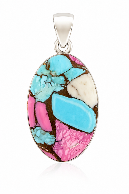 1.35” x 0.63” Cotton Candy Kingman Turquoise .925 Sterling Silver Pendant