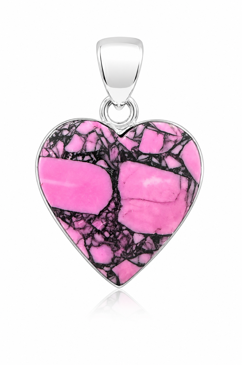 1.20” X 0.86” Pink Cherry Blossom Dahlia .925 Sterling Silver Heart Shaped Pendant