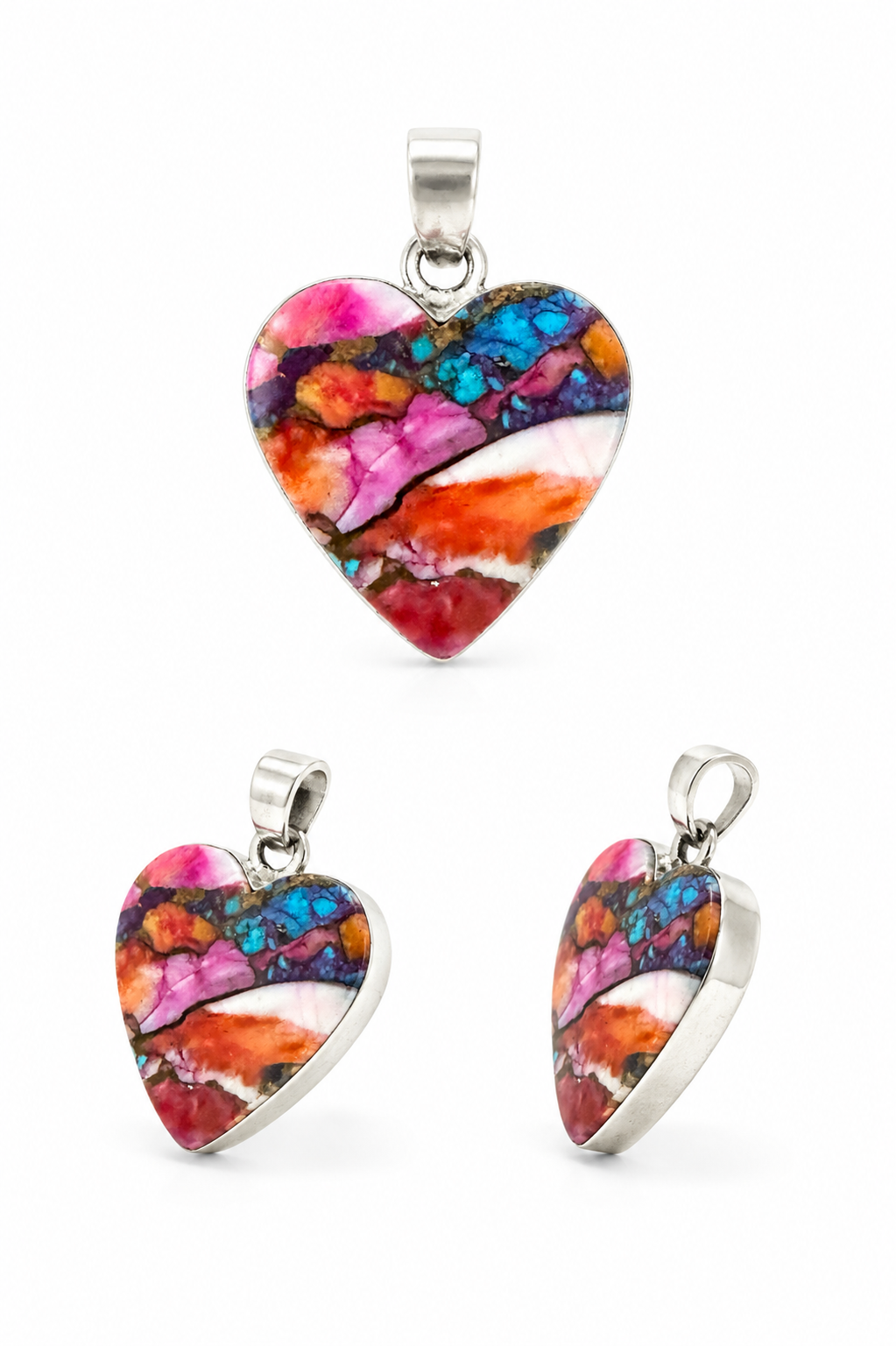 1.18” X 0.81” Pink Dahlia Heart Shape .925 Sterling Silver Pendant