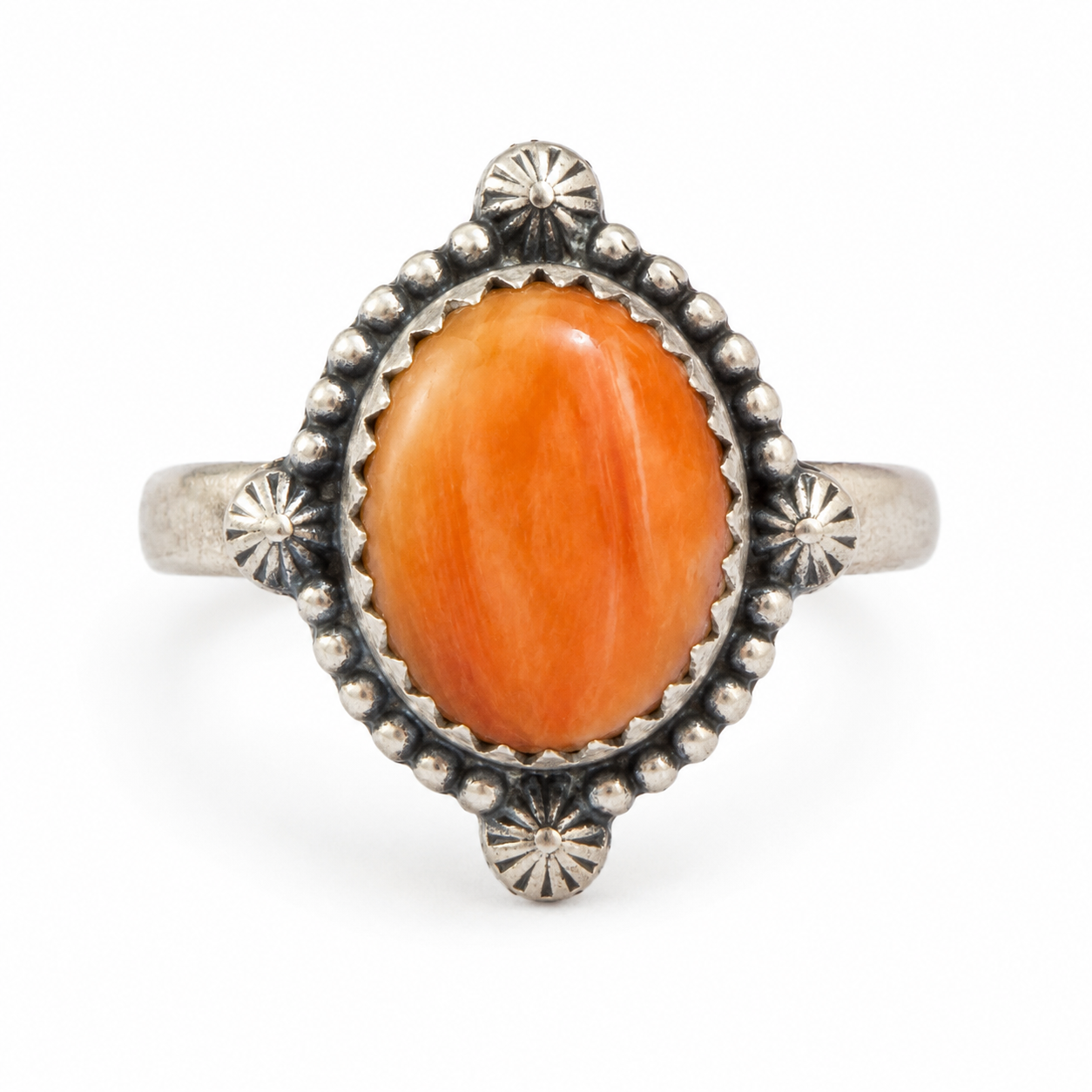 Orange Spiny Shell Adjustable .925 Sterling Silver Ring