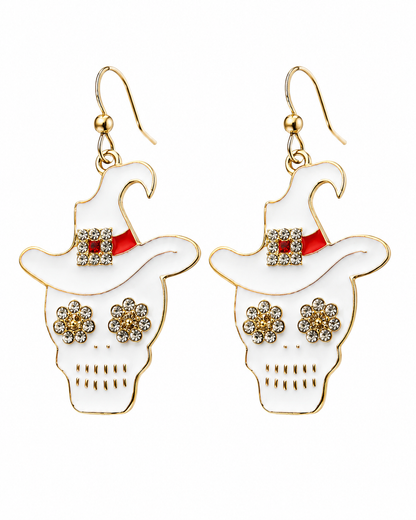 Skull Witch Hat Halloween Gothic Punk Earrings