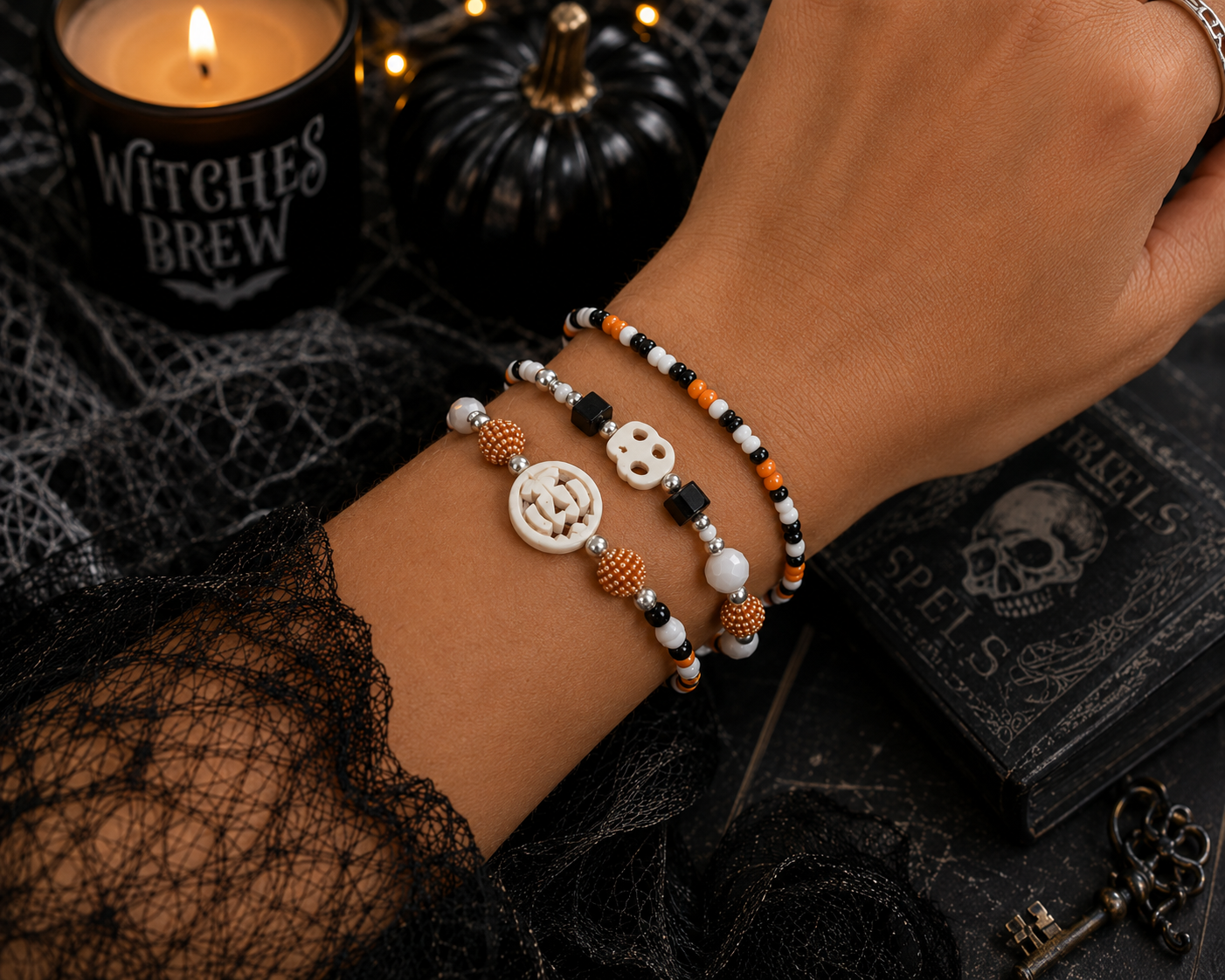 Halloween Beaded Stretchy Gothic Punk Bracelet