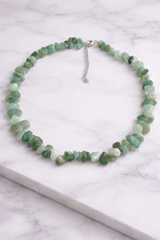 Green Aventurine Chipped Beaded Necklace with 2" extender
