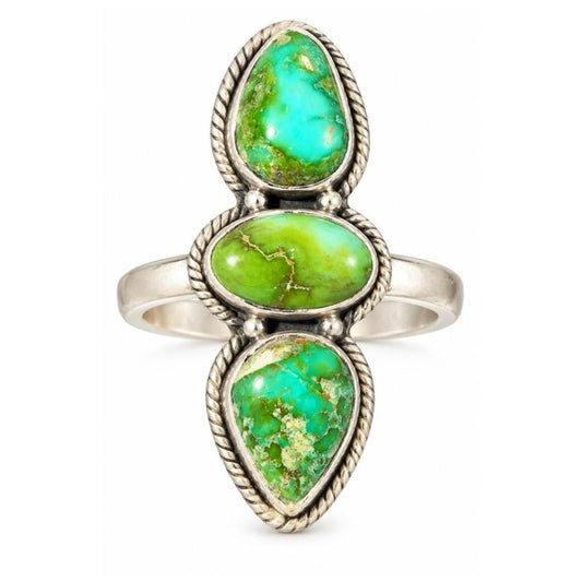 Adjustable Sonoran Mountain Turquoise Triple Stone .925 Sterling Silver Ring