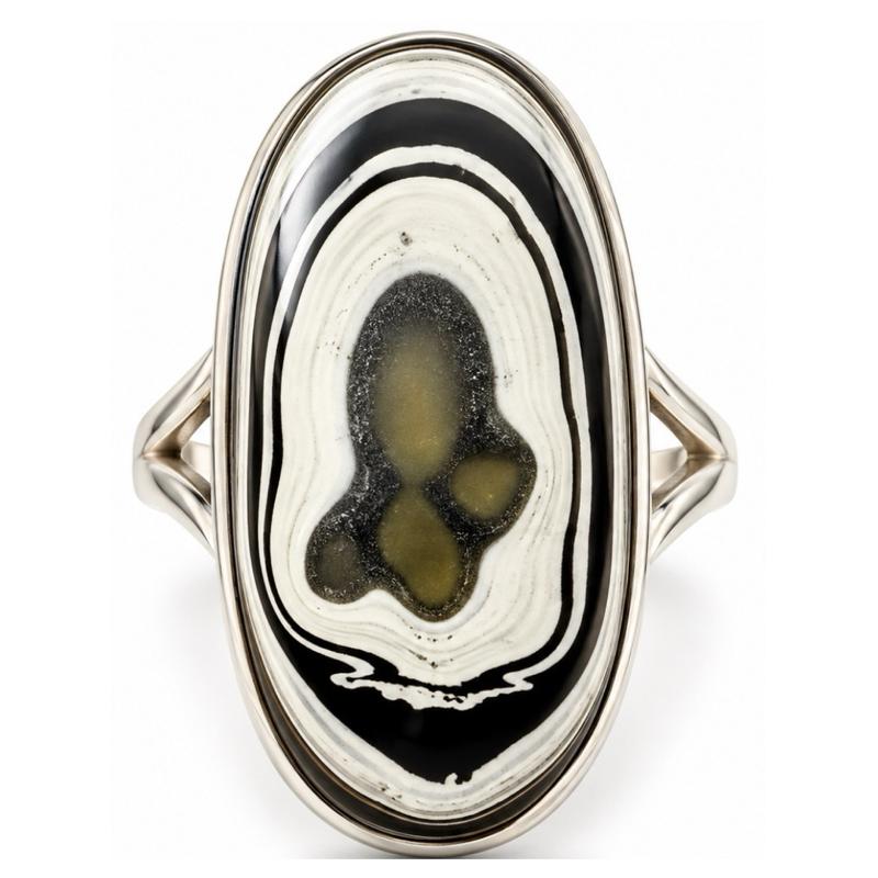 Size 9 Fordite .925 Sterling Silver Ring