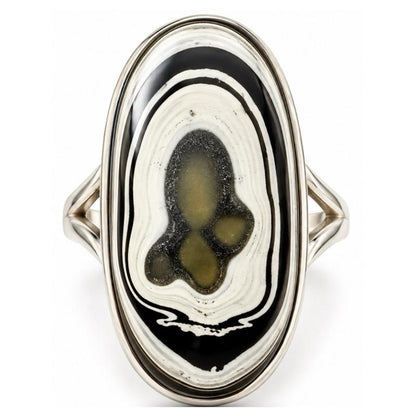 Size 9 Fordite .925 Sterling Silver Ring