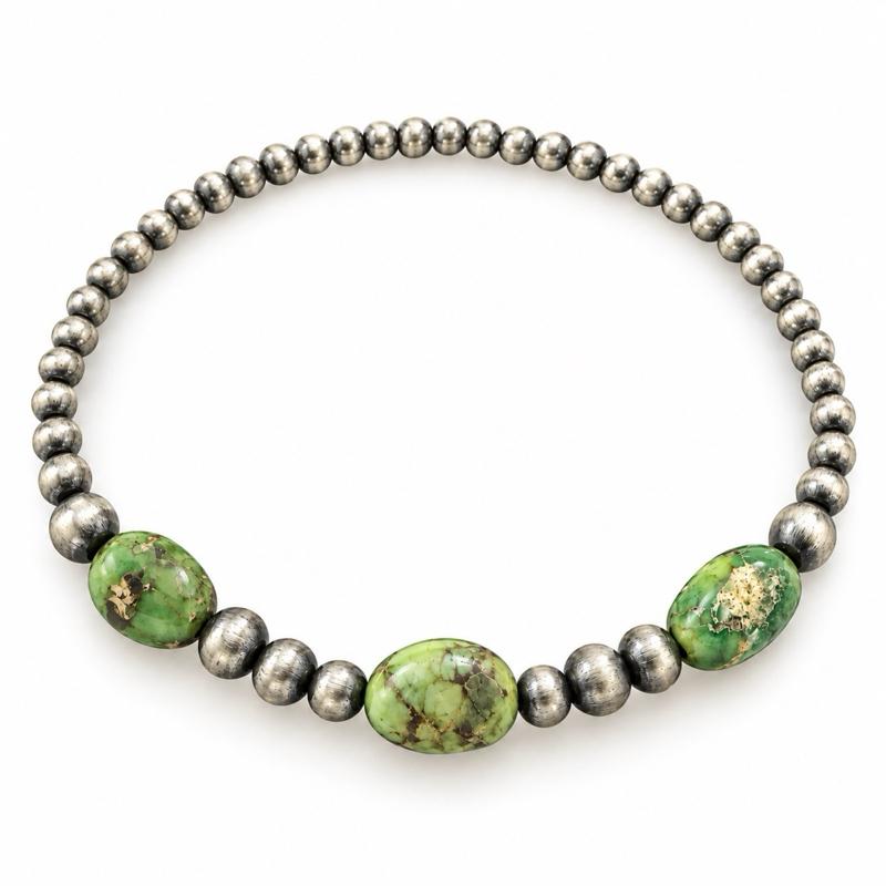 Sonoran Gold Turquoise With .925 Sterling Silver Desert Pearls Stretchy Band Bracelet
