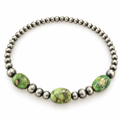 Sonoran Gold Turquoise With .925 Sterling Silver Desert Pearls Stretchy Band Bracelet