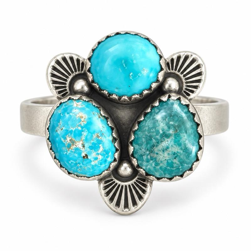 Adjustable White Water Triple Stone .925 Sterling Silver Ring