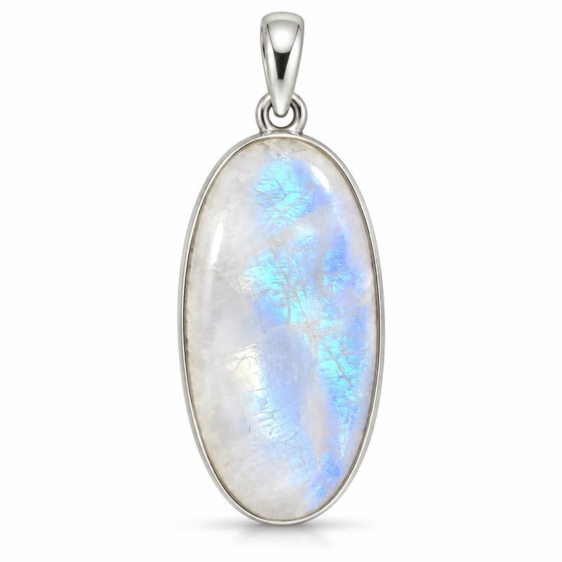 1.57” X 0.66” Rainbow Moonstone .925 Sterling Silver