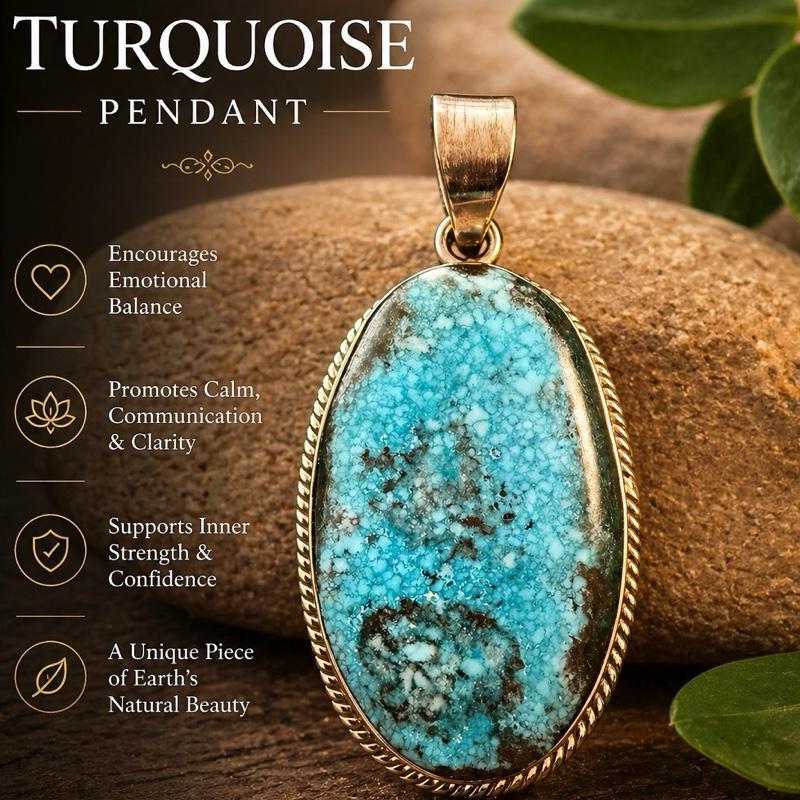.925 Solid Sterling Silver Turquoise Pendant