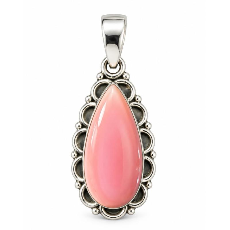 1.60” X 0.59” Genuine Queen Pink Conch Shell .925 Solid Sterling Closed Back Pendant