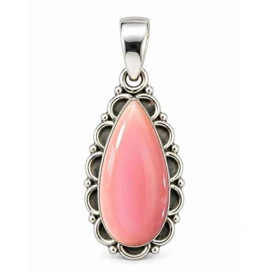 1.60” X 0.59” Genuine Queen Pink Conch Shell .925 Solid Sterling Closed Back Pendant