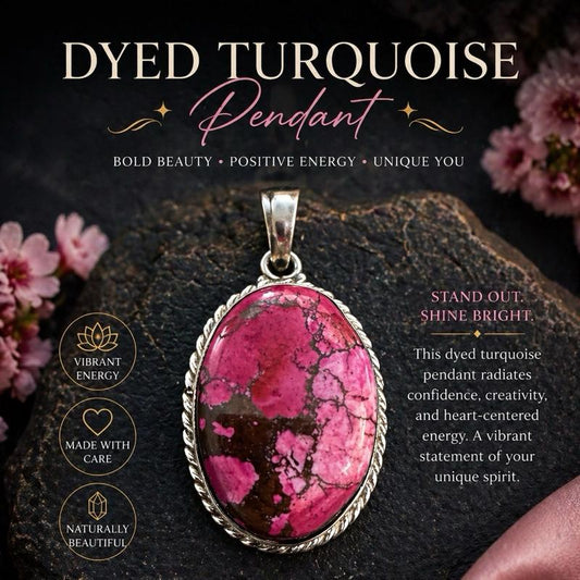 .925 Solid Sterling Silver Dyed Pink Turquoise Pendant