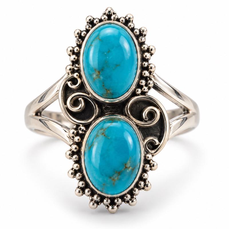 Size 8 Genuine Turquoise .925 Sterling Silver Ring
