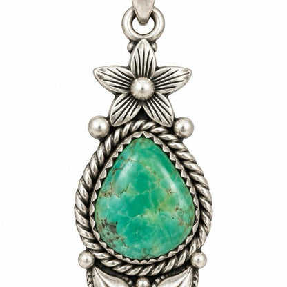 1.67”  X 0.57” Hardy Pit Turquoise Solid Back .925 solid Sterling silver pendant