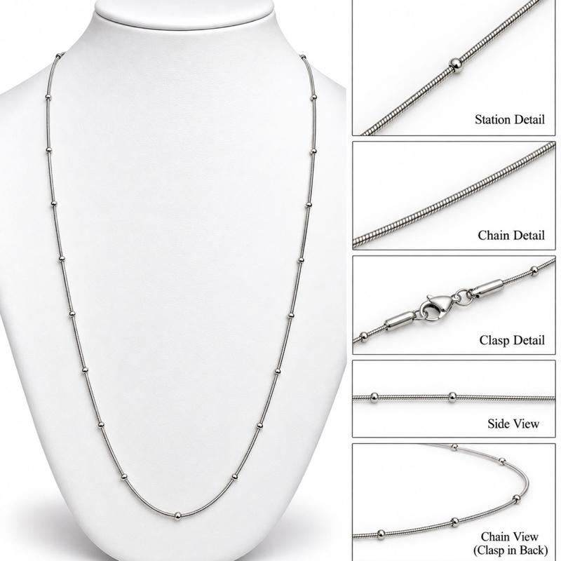 21” Small Beaded Stainless Steel Non Tarnishing Sweatproof and Waterproof Chain