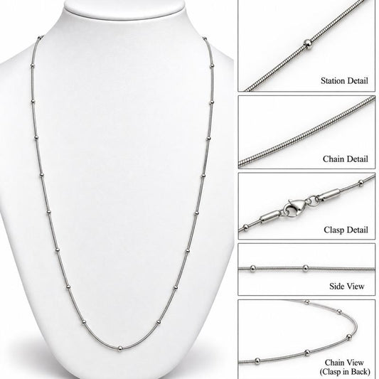21” Small Beaded Stainless Steel Non Tarnishing Sweatproof and Waterproof Chain