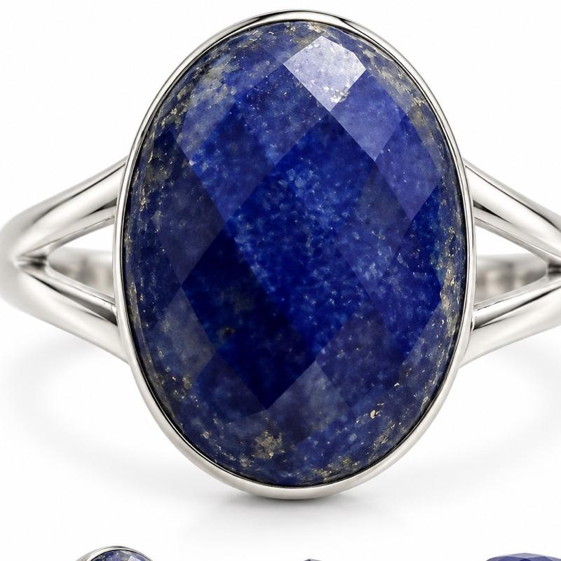 Size 9.25 Faceted Lapis Lazuli .925 Solid Sterling Silver Ring
