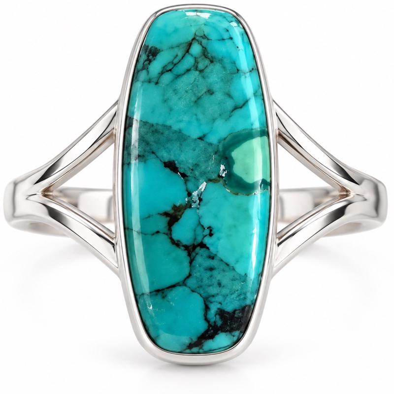 Size 8 Genuine Turquoise .925 Sterling Silver Ring