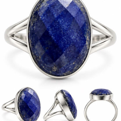 Size 9.25 Faceted Lapis Lazuli .925 Solid Sterling Silver Ring