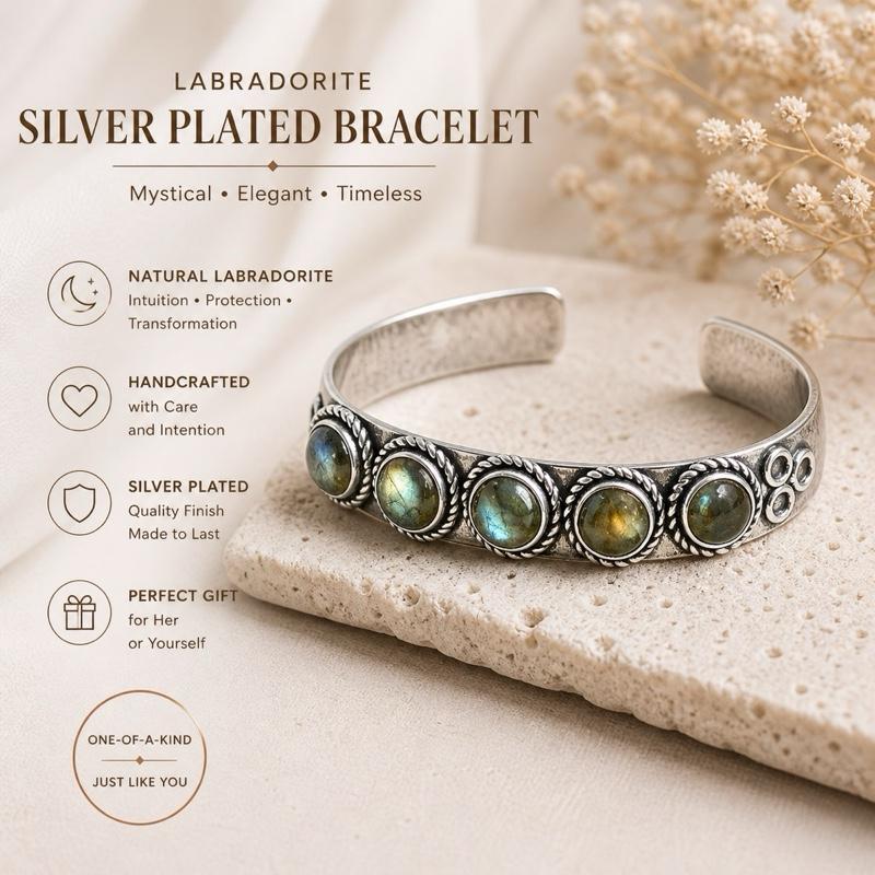 Labradorite Silver Plated Bracelet - Handcrafted with Care & Intention - Mystical Elegant Timeless - Perfect Gift for Her or Yourself - One-of-a-Kind