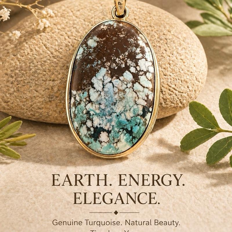 .925 Solid Sterling Silver Turquoise Pendant