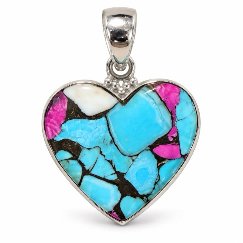 Cotton Candy Turquoise Heart .925 Sterling Silverer Pendant