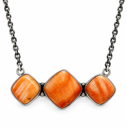 16”-18” Spiny Orange Oyster Triple Shell .925 Sterling Silver Bar Necklace