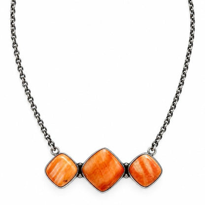16”-18” Spiny Orange Oyster Triple Shell .925 Sterling Silver Bar Necklace