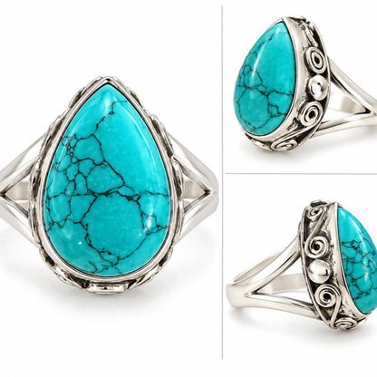 Size 10 Genuine turquoise .925 Sterling Silver Ring