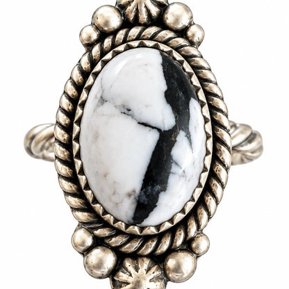 Size 9 White Buffalo Natural Stone .925 Sterling Silver Ring