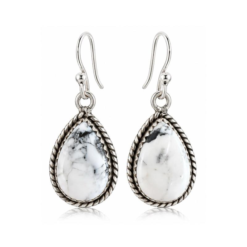 .925 Sterling Silver White Buffalo Dangle Earrings