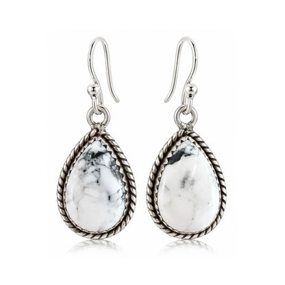 .925 Sterling Silver White Buffalo Dangle Earrings