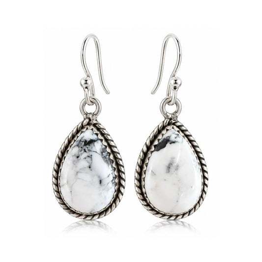 .925 Sterling Silver White Buffalo Dangle Earrings