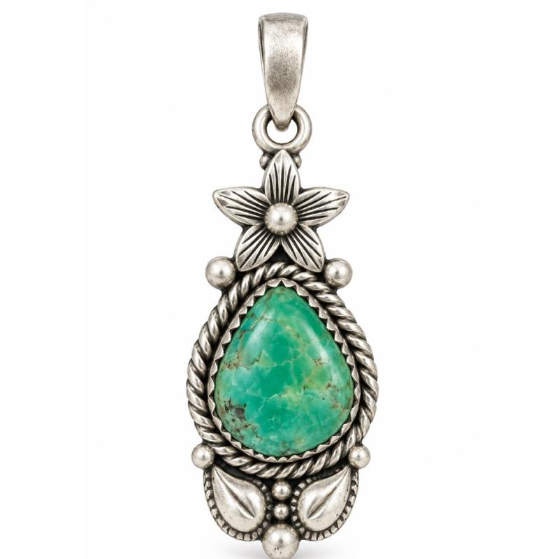1.67”  X 0.57” Hardy Pit Turquoise Solid Back .925 solid Sterling silver pendant