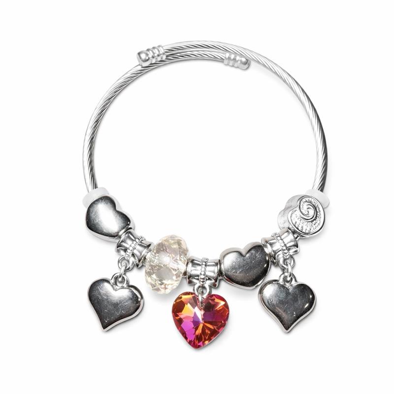 Stainless Steel Silver Heart Adjustable Charm Bracelet