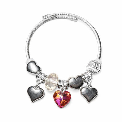Stainless Steel Silver Heart Adjustable Charm Bracelet