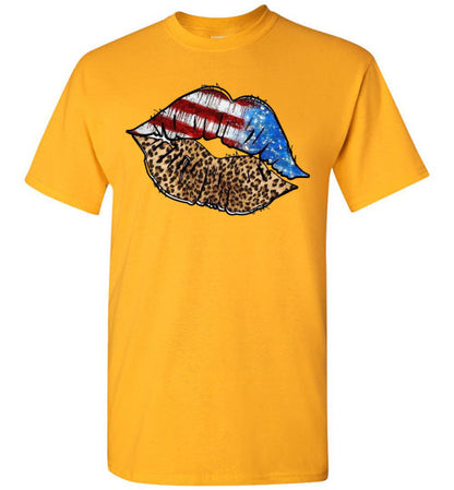 Patriotic USA American Lips Graphic Tee Shirt Top