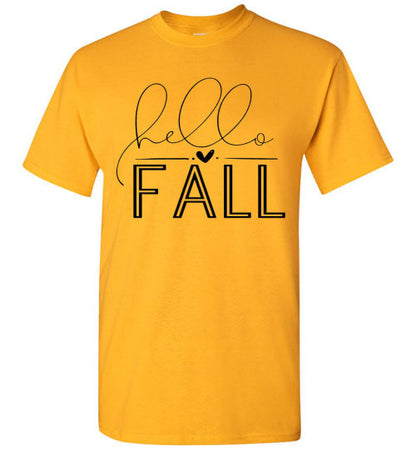 Hello Fall Autumn Graphic Tee Shirt Top