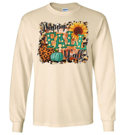 Happy Fall Y'all Long Sleeve Graphic Print Tee Shirt Top