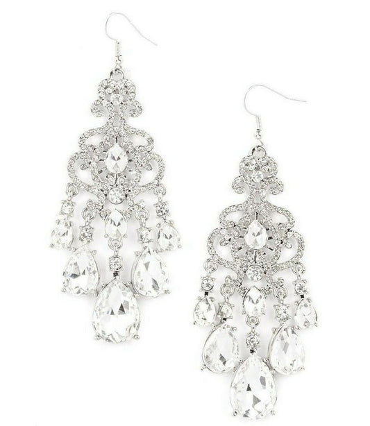 Queen Of All Things Sparkly - White Spring Collection Earrings Paparazzi Jewelry 787