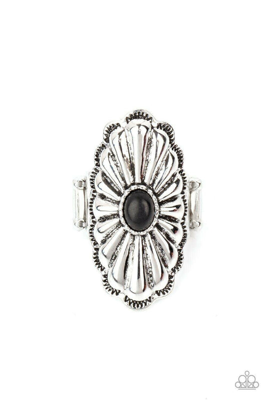 Cottage Couture - Black Silver Stretchy Ring Paparazzi Jewelry Accessories 7808