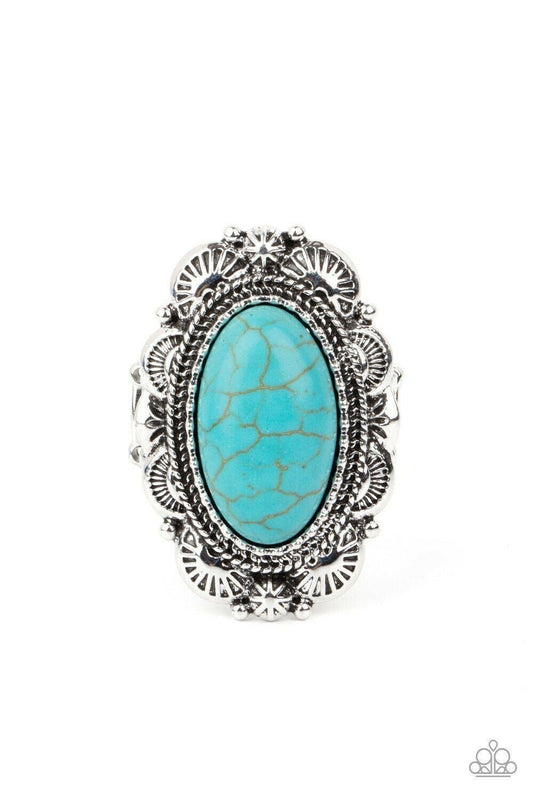 Bring Down The RANCH House - Blue Stretchy Ring Paparazzi Jewelry Accessories 7810