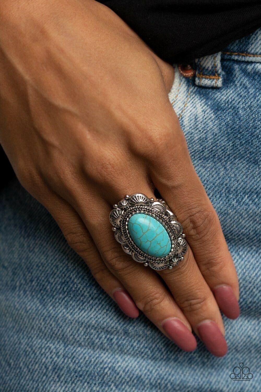 Bring Down The RANCH House - Blue Stretchy Ring Paparazzi Jewelry Accessories 7810