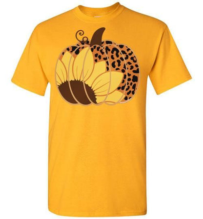 Sunflower Leopard Print Pumpkin Fall Tee Graphic Top Shirt T-Shirt