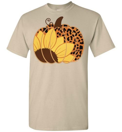 Sunflower Leopard Print Pumpkin Fall Tee Graphic Top Shirt T-Shirt